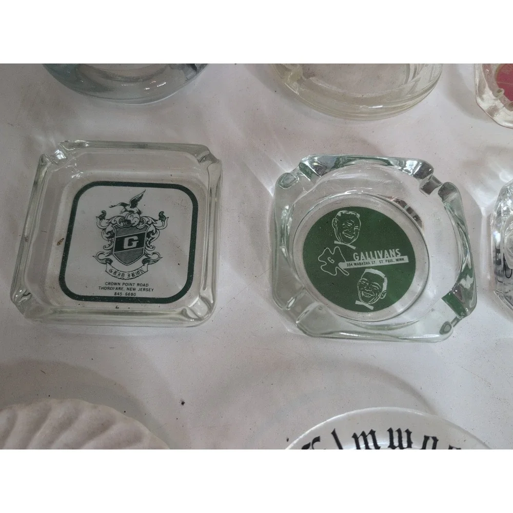 Mixed Lot Of 14 Vintage Glass Ashtrays 50s 60s 70s MCM Gallivans MGM Casino More
